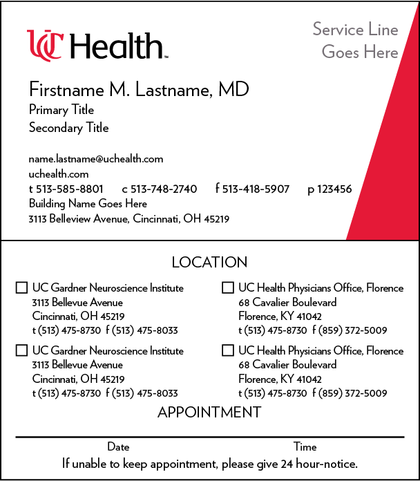 UC Health 4-location appt card